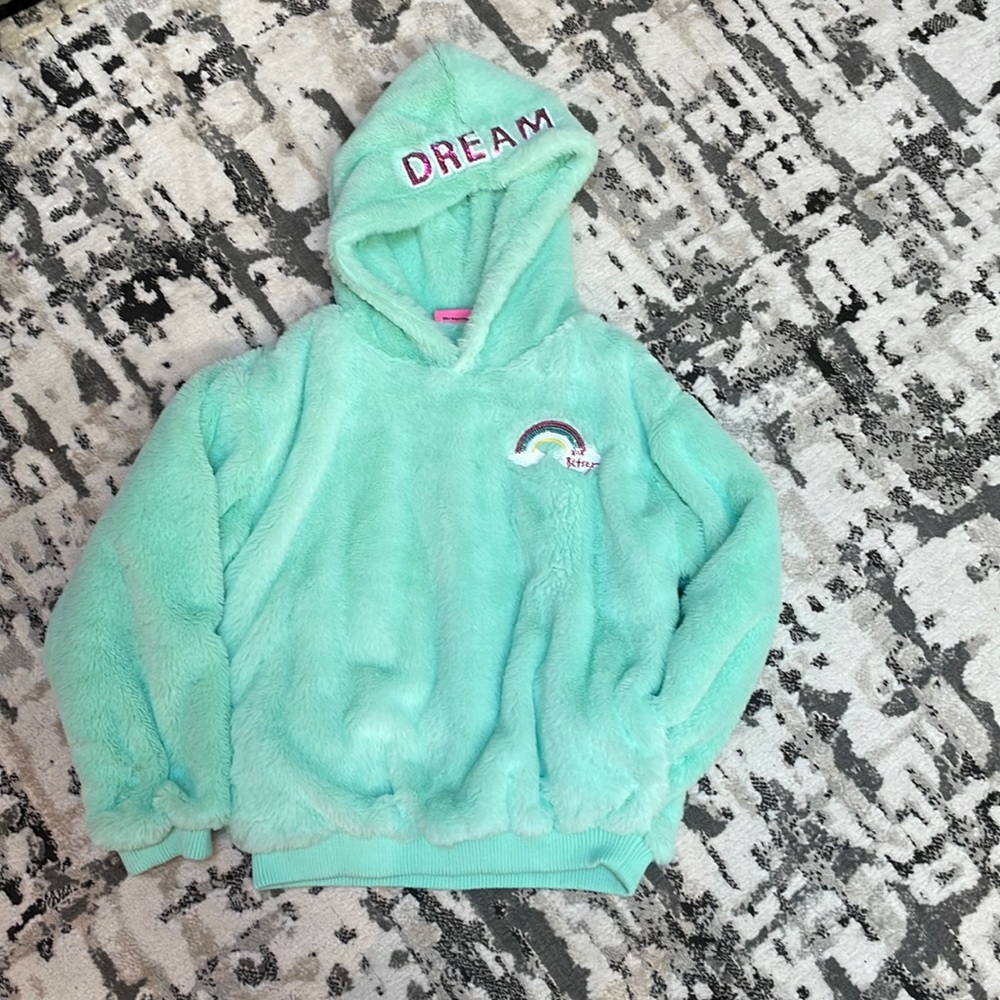 Adorable kids Betsey Johnson faux fur hoodie. Size S.